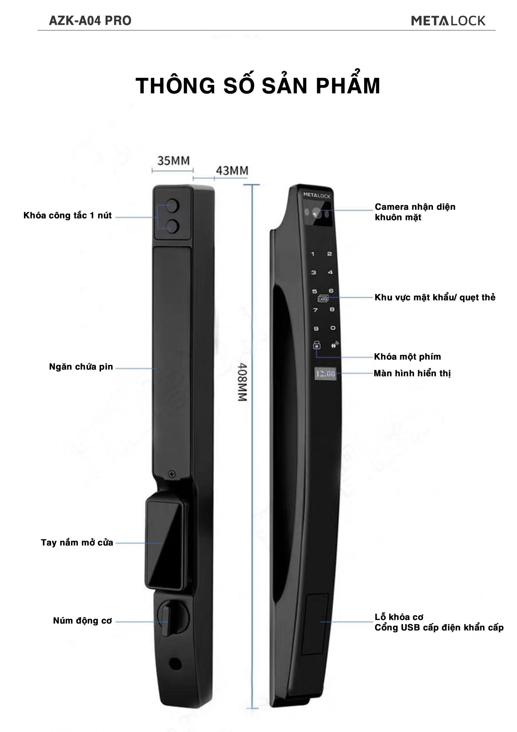 Khóa thông minh nhận diện khuôn mặt Metalock AZK-A04 Pro